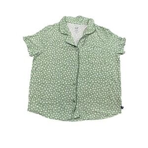 GAP Women Large Floral Green Pajama Top Button Down Collared Sleepwear Lounge